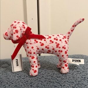 PINK Victoria's Secret Cherry Pattern Dog Plush - Red and White